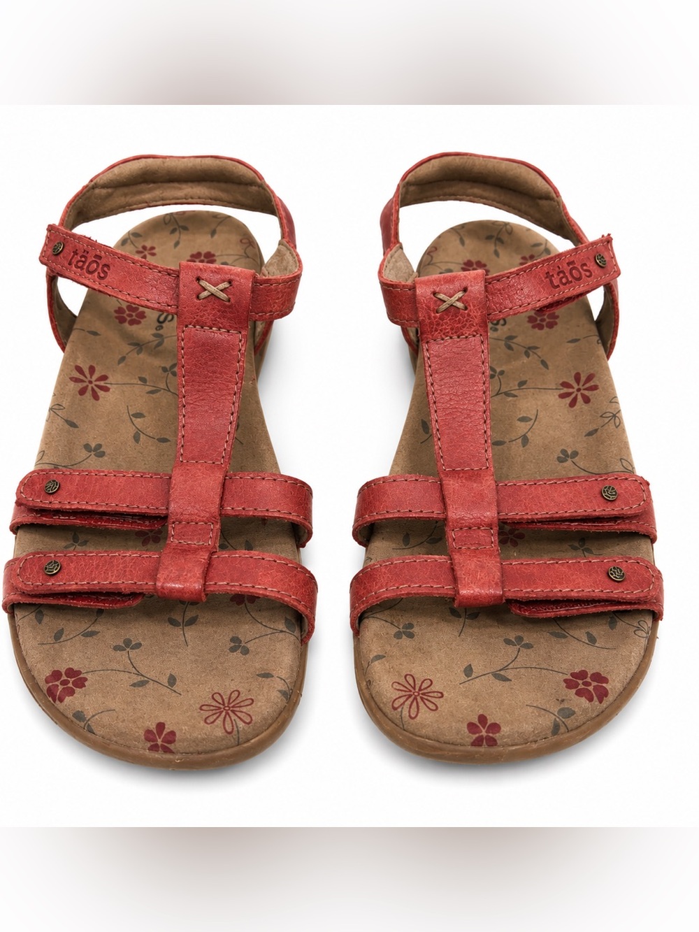 Taos Trophy Red Leather T-Strap Comfort Sandals Women’s Size 6